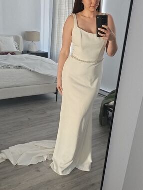 Elegant Cream Bridal Gown with Beaded Waist